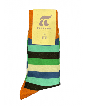 Pournara Fashion sock in tampa base with green black gray blue wide stripes