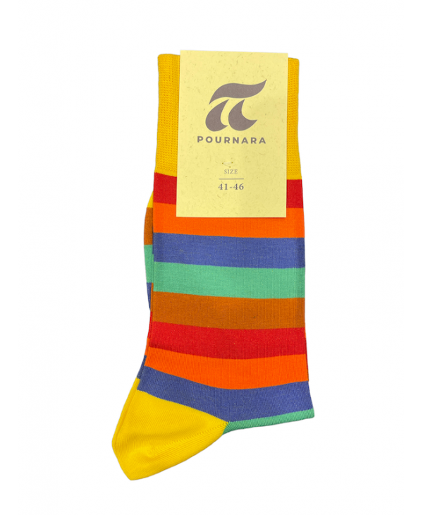 Stocking on a yellow base with colorful wide stripes of Pournara POURNARA FASHION Socks
