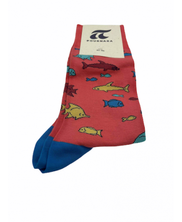 Sock with Fish and Sharks in Coral Color Pournara Fashion