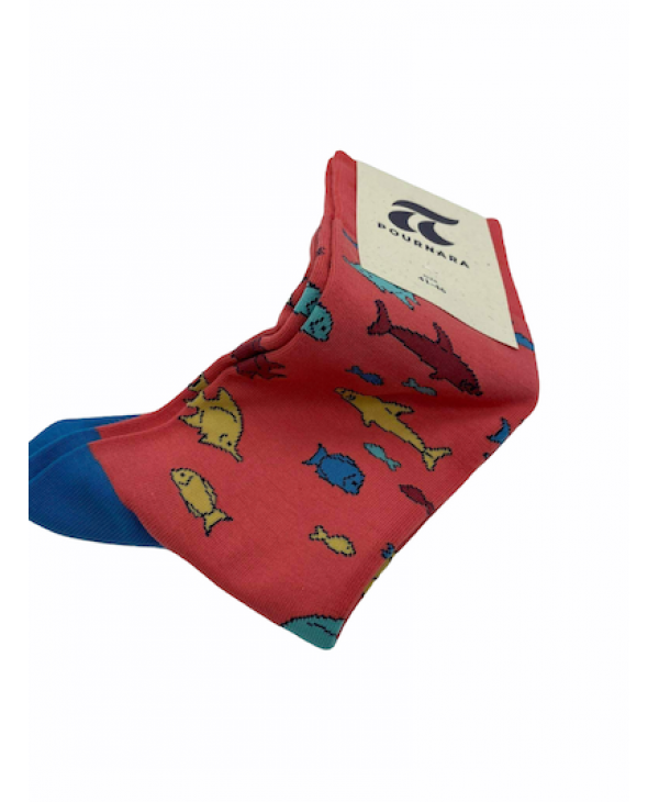 Sock with Fish and Sharks in Coral Color Pournara Fashion POURNARA FASHION Socks