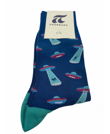 Fashion Pournara Socks with UFO in Blue Base