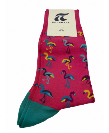 Pournara Fashion Sock in Fuchsia Base with Colored Flamingos