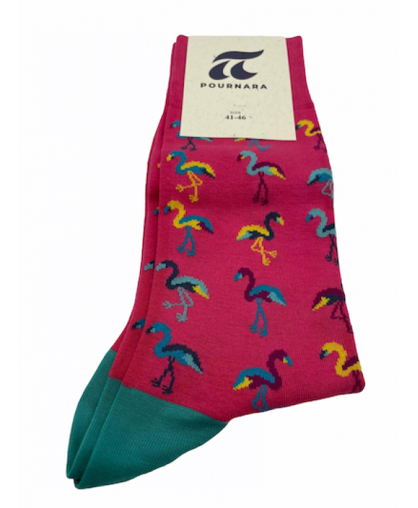 Pournara Fashion Sock in Fuchsia Base with Colored Flamingos POURNARA FASHION Socks