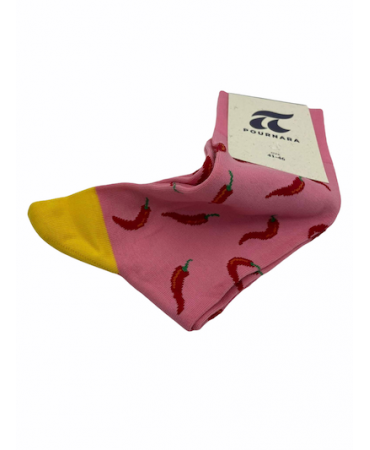 DESIGN SOCKS POURNARA in Pink Base with Red Peppers