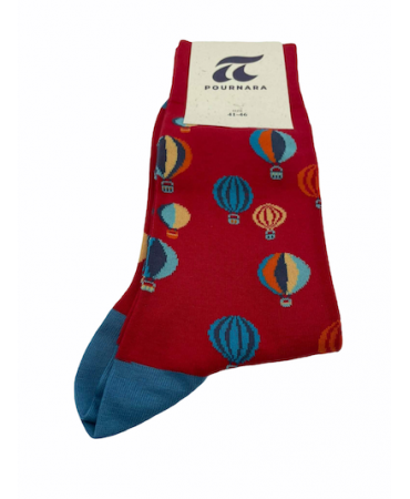 Fashion Pournara Socks with Colorful Balloons in Red Base