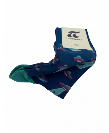 Fashion Pournara Socks with UFO in Blue Base