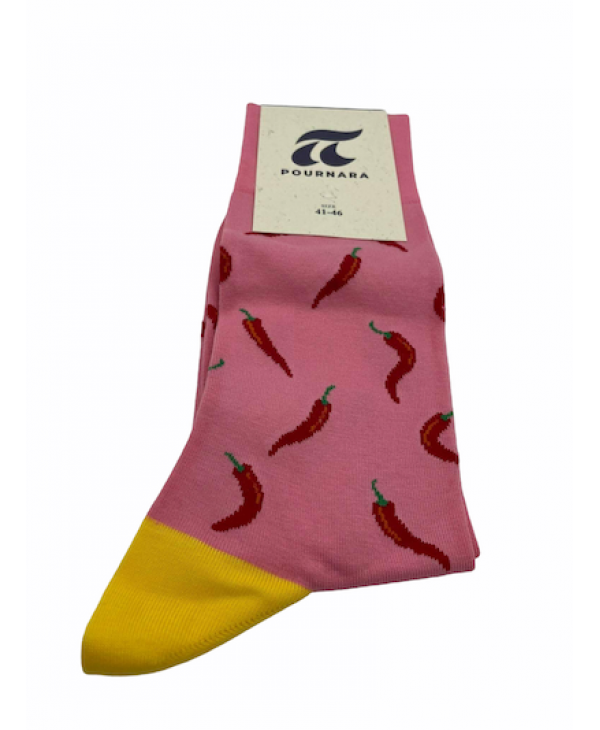 DESIGN SOCKS POURNARA in Pink Base with Red Peppers POURNARA FASHION Socks