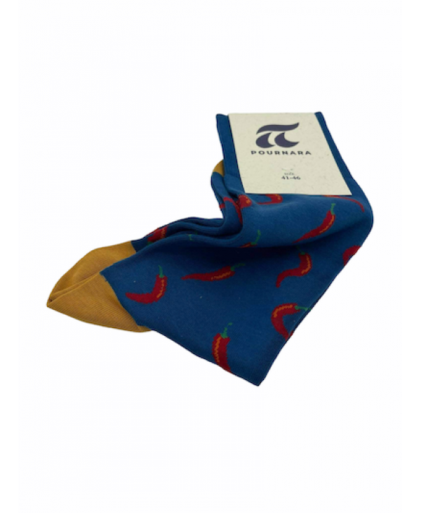 SOCKS DESIGN POURNARA in Blue Base with Red Peppers POURNARA FASHION Socks