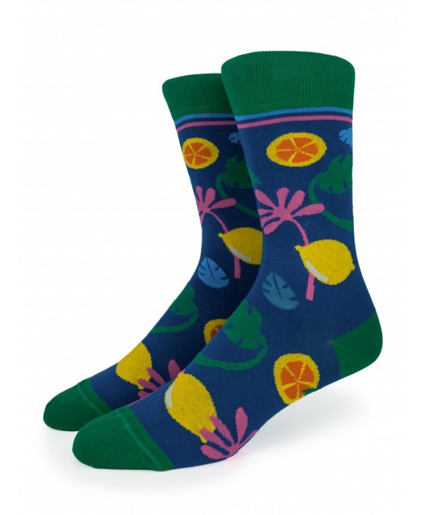 Modern sock by Pournara on a blue base with leaves and lemons POURNARA FASHION Socks