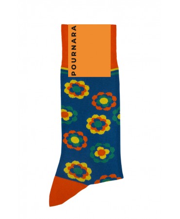 Fashion sock by Pournara in blue color with colorful daisies