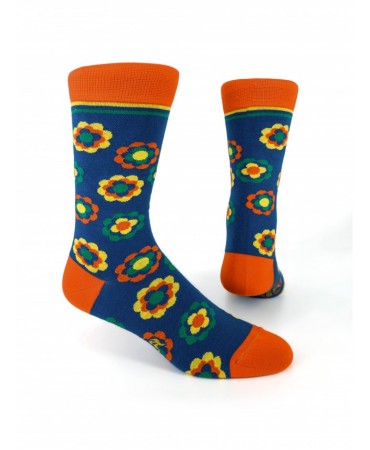 Fashion sock by Pournara in blue color with colorful daisies