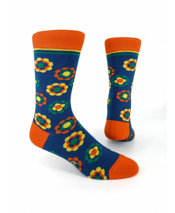 Fashion sock by Pournara in blue color with colorful daisies POURNARA FASHION Socks