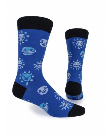 Men's sock on a blue base with moons and suns