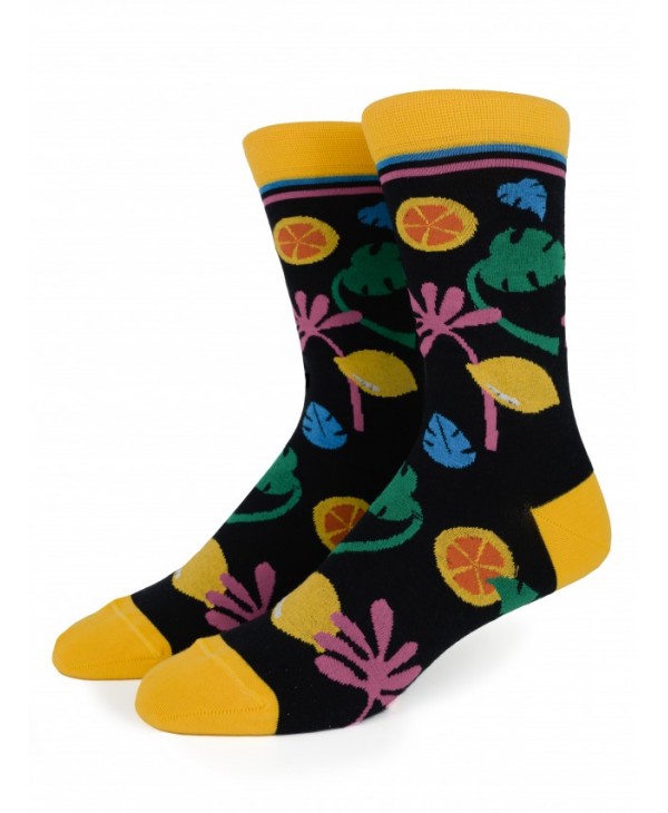 Μοντέρνα κάλτσα της Πουρνάρας σε μαύρη βάση με φύλλα και λεμονάκια  ΚΑΛΤΣΕΣ POURNARA FASHION