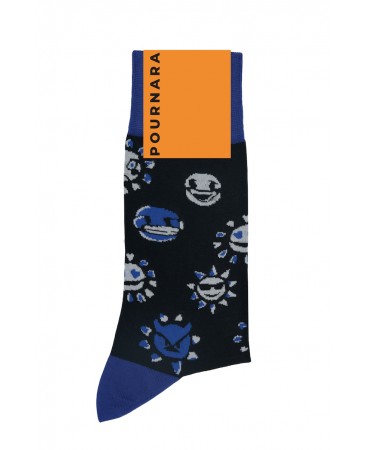 Men's modern sock on a black base with moons and suns