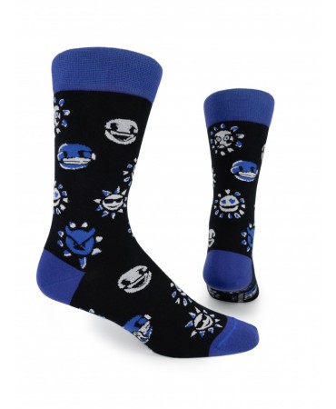 Men's modern sock on a black base with moons and suns