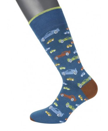 Pournara Fashion men's sock in petrol base with colorful cars