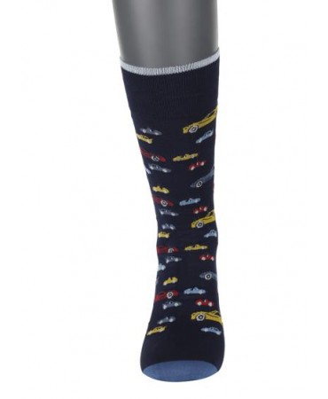 Blue base men's sock with colorful cars