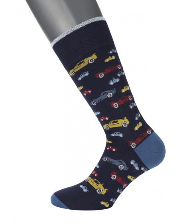 Blue base men's sock with colorful cars POURNARA FASHION Socks