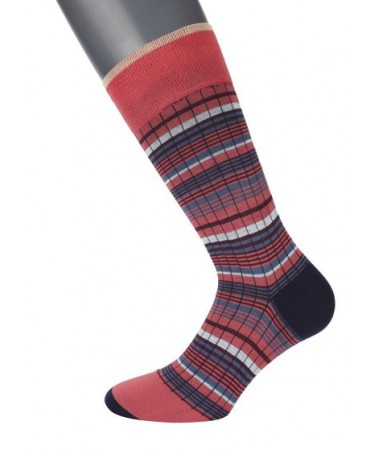 On a coral base men's sock by Pournara with various colored stripes