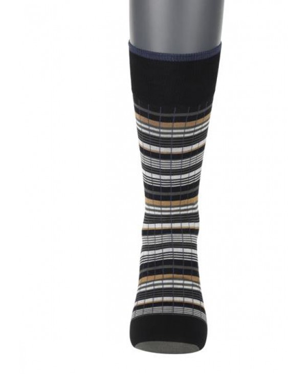 Men's sock Pournara modern on a black base with oil, beige and off-white stripes POURNARA FASHION Socks