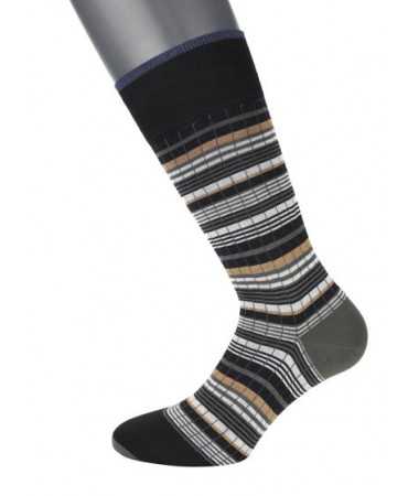 Men's sock Pournara modern on a black base with oil, beige and off-white stripes