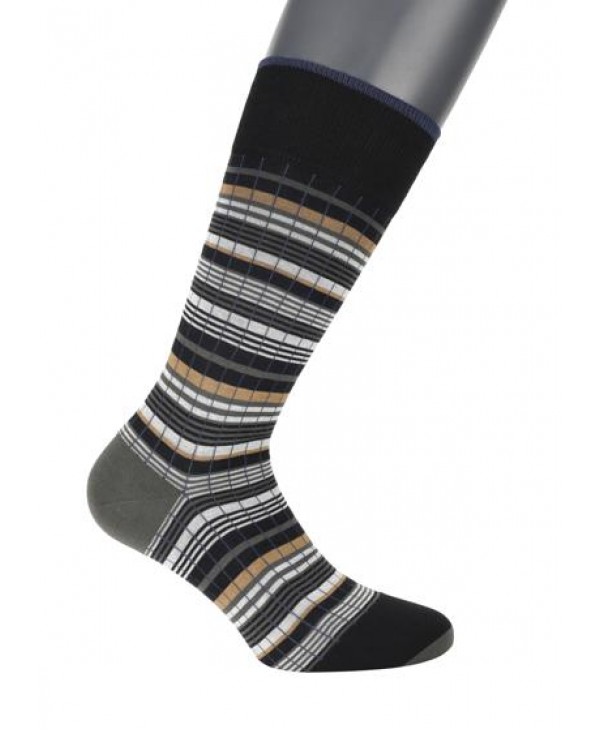 Men's sock Pournara modern on a black base with oil, beige and off-white stripes POURNARA FASHION Socks