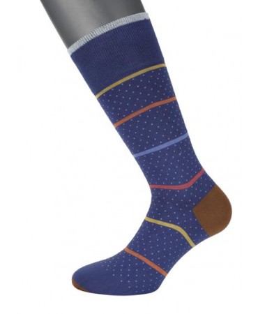 Purnara men's sock in a raff base with a small beige pattern and stripes in orange, blue, burgundy and yellow