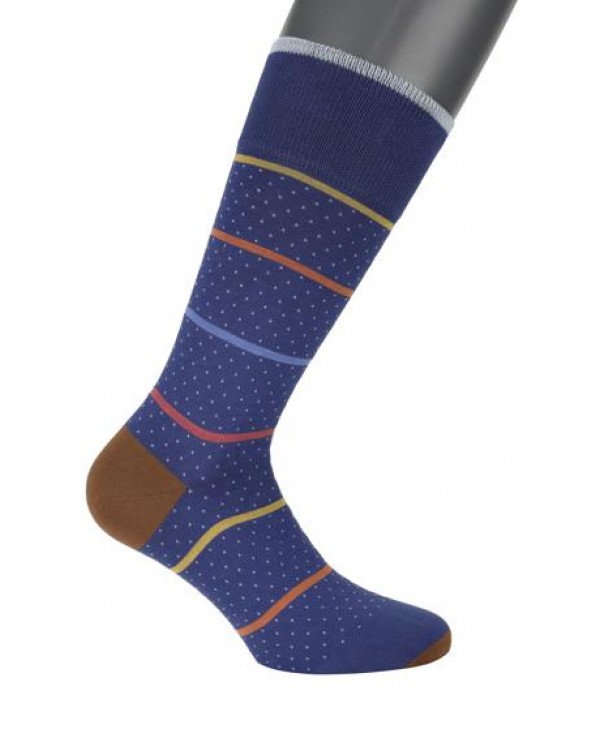 Purnara men's sock in a raff base with a small beige pattern and stripes in orange, blue, burgundy and yellow POURNARA FASHION Socks