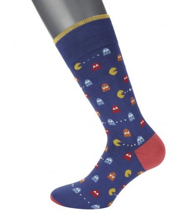 Pournara Fashion men's sock on a light blue base with colorful Pacman