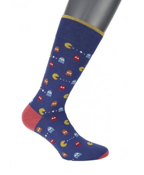 Pournara Fashion men's sock on a light blue base with colorful Pacman POURNARA FASHION Socks