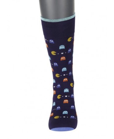 With colorful Pac-Man on a purple men's sock by Pournara