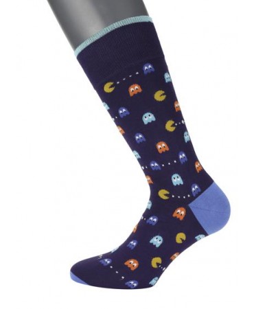 With colorful Pac-Man on a purple men's sock by Pournara