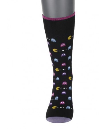 Pournara fashion men's sock on a black base with colorful Pac-Man