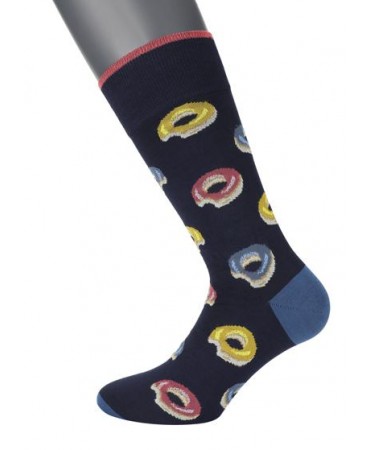 Pournara Fashion men's sock blue with colorful donuts