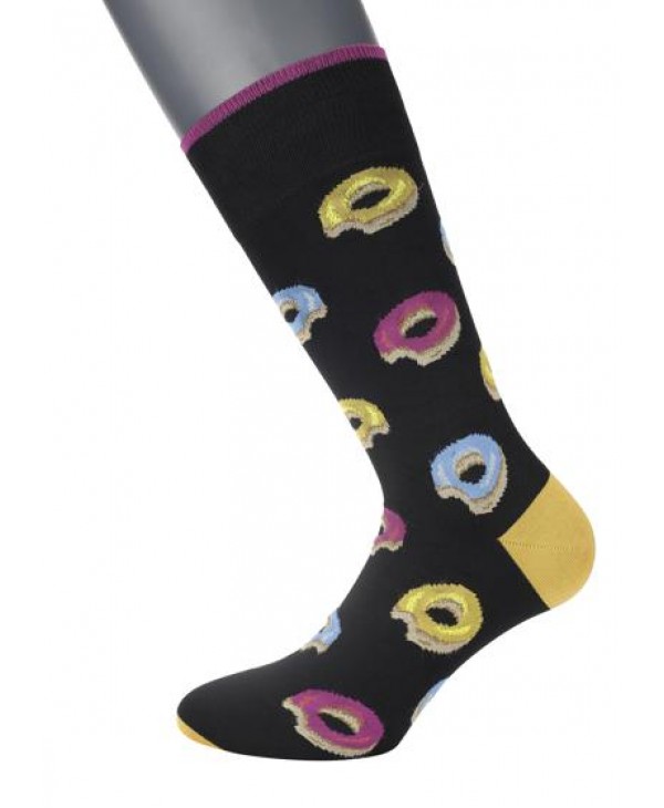 Men's sock modern on a black base with colorful donuts POURNARA FASHION Socks