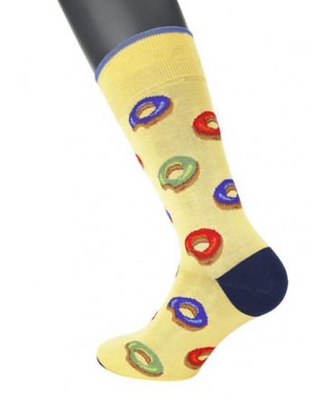 Pournara Fashion men's yellow socks with colorful donuts