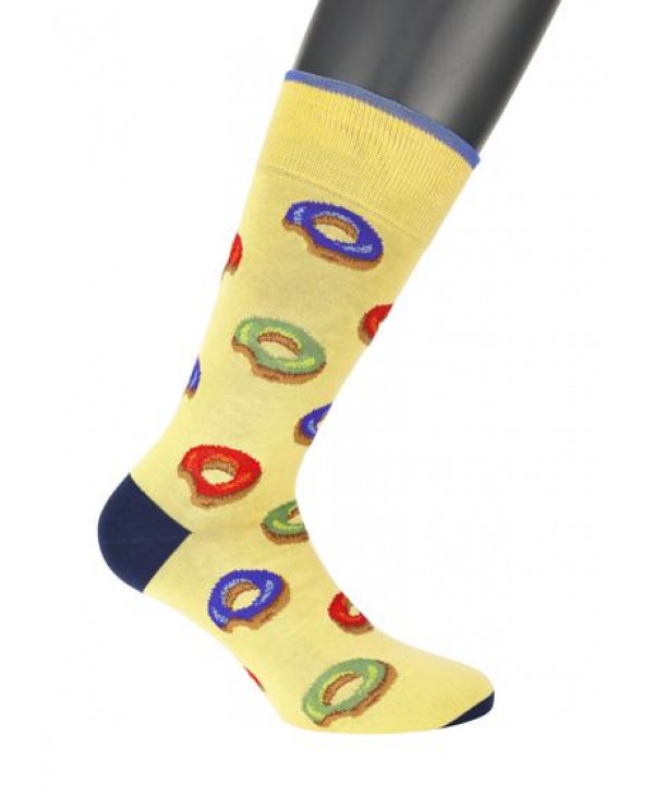 Ανδρικες Καλτσες - Pournara Fashion κάλτσα ανδρίκη κιτρινη με πολύχρωμα ντόνατς ΚΑΛΤΣΕΣ POURNARA FASHION