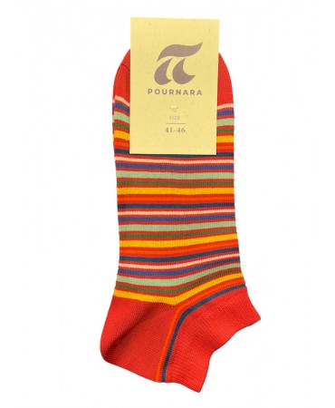 Pournara men's short socks red with colorful stripes