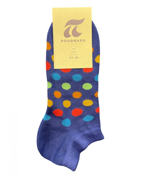 Men's modern short sock on a blue base with colorful polka dots POURNARA FASHION Socks