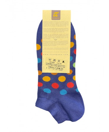 Men's modern short sock on a blue base with colorful polka dots