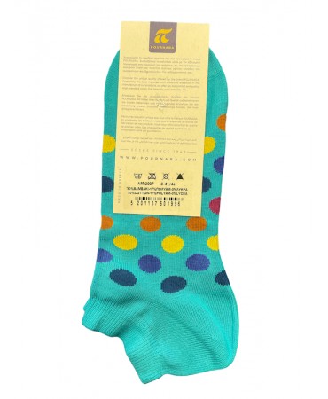 On a turquoise base, short socks for men with colorful polka dots