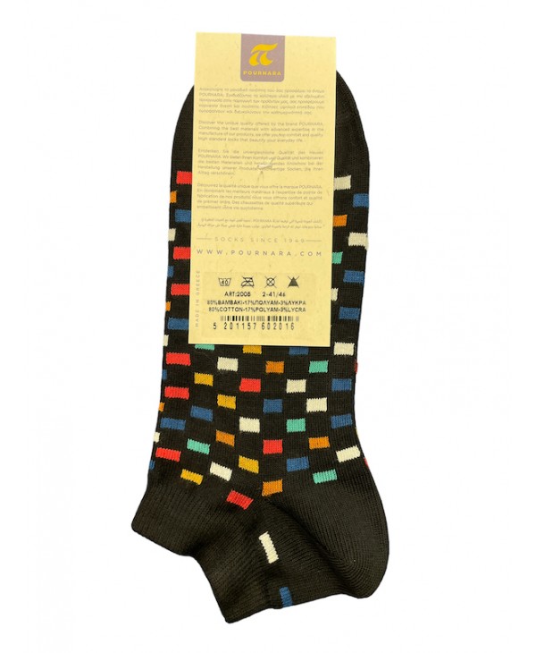 Pournara men's sosoni black with colorful squares POURNARA FASHION Socks