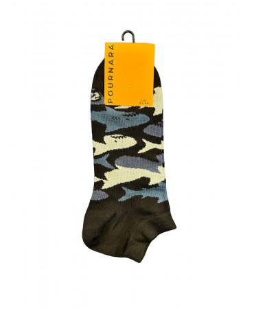 Pournara black short socks with gray and blue sharks