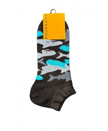 Pournara blue short sock with turquoise and gray sharks