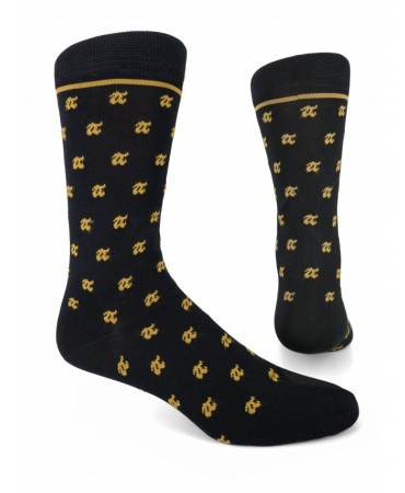Pournara Fashion men's black sock with the company's logo in beige