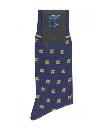 Ανδρική κάλτσα της Πουρνάρα μπλε με λογότυπο της εταιρείας σε μπεζ χρώμα 