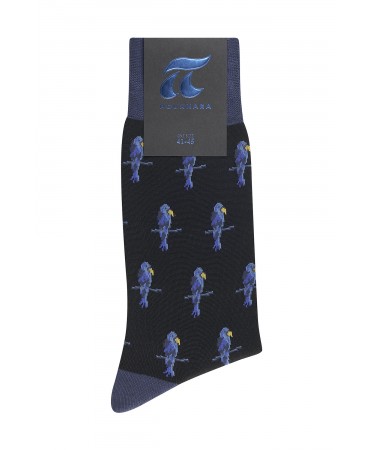 Fashion κάλτσα της Pournara σε μαύρη βάση με μπλε παπαγάλους 