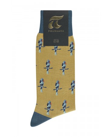 Pournara men's sock yellow with gray parrots