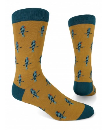 Pournara men's sock yellow with gray parrots
